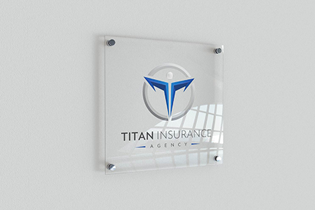 Titan Insurance Agency logo printed on a glass frame